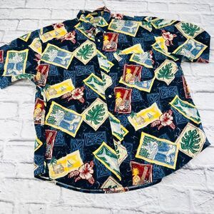 Natural Issue Wrinkle Free Hawaiian Button Up Shirt XL Dark Blue Short Sleeve